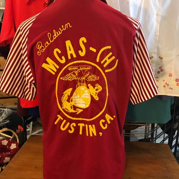 Men Retro Sport Jersey Original US Marine Corps Bowling Shirt 70’s Viet Nam Era - Picture 1 of 8